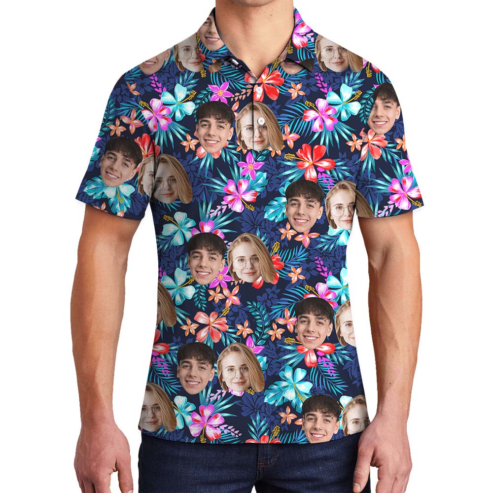 Custom Face Men's Polo Shirt With Floral Print - variant image 1