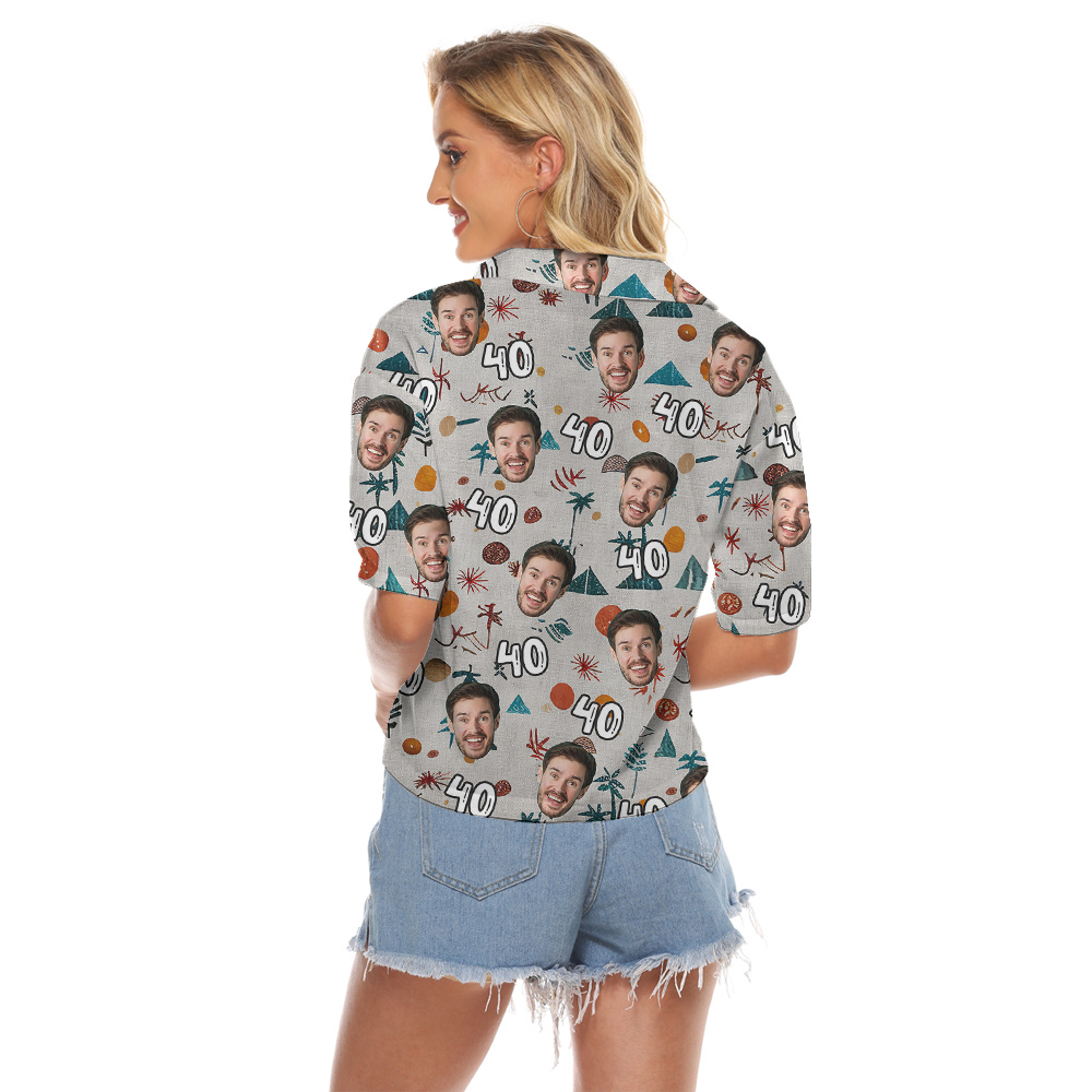 Simple Custom Face and Age Birthday Hawaiian Women Cropped Shirt