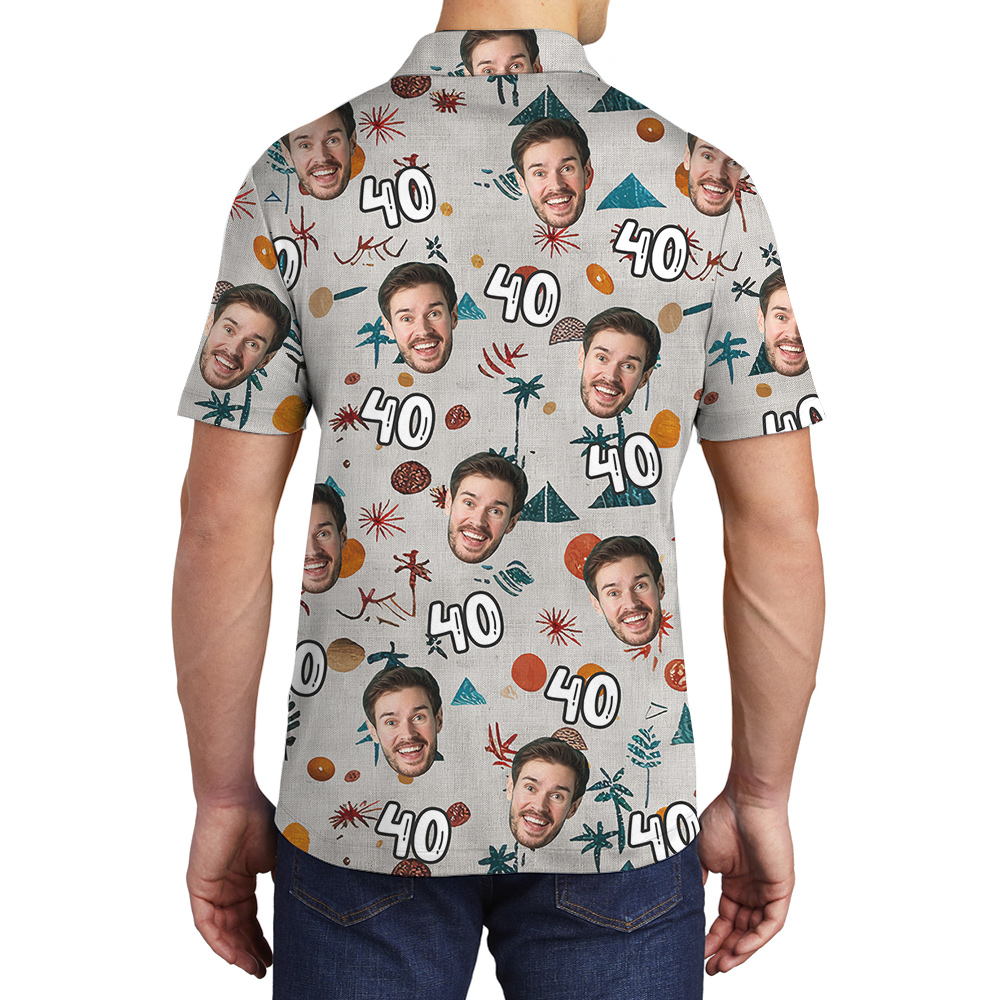 Minimalism Birthday Hawaiian Men Polo Shirt with Custom Face and Age
