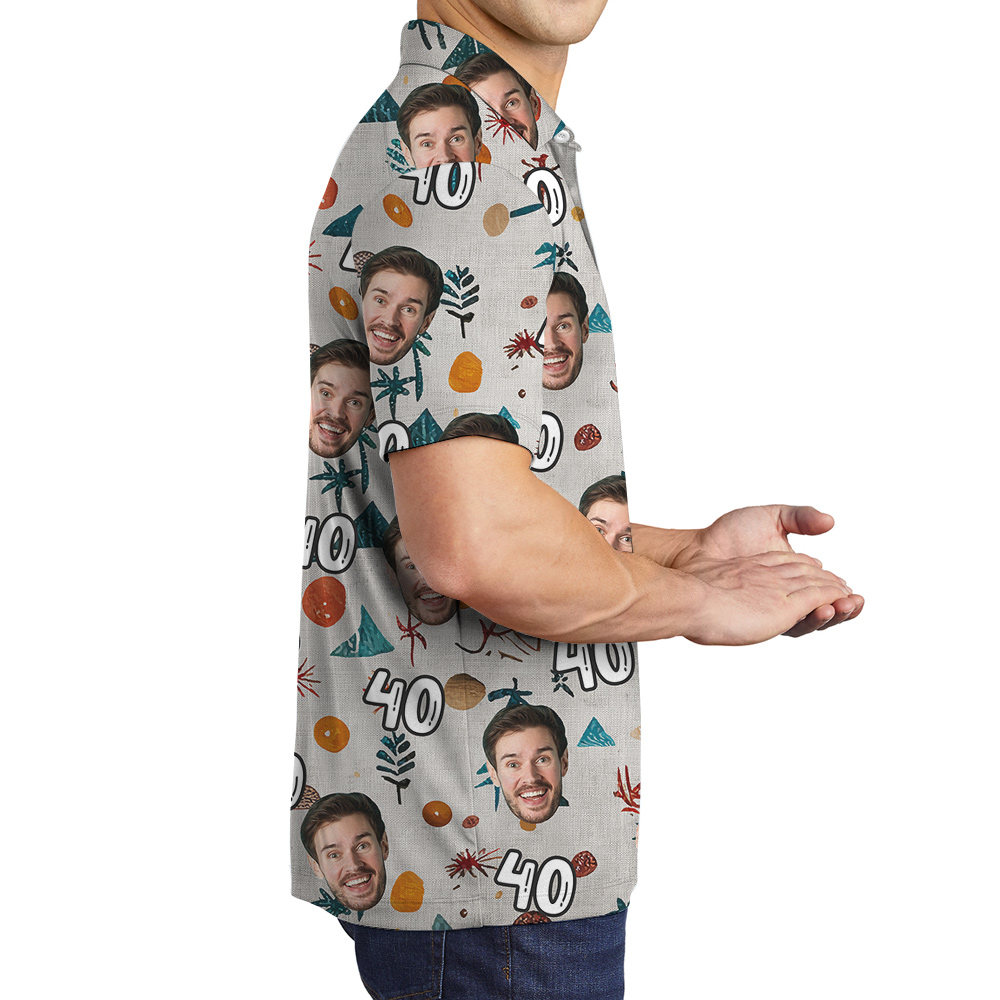 Minimalism Birthday Hawaiian Men Polo Shirt with Custom Face and Age