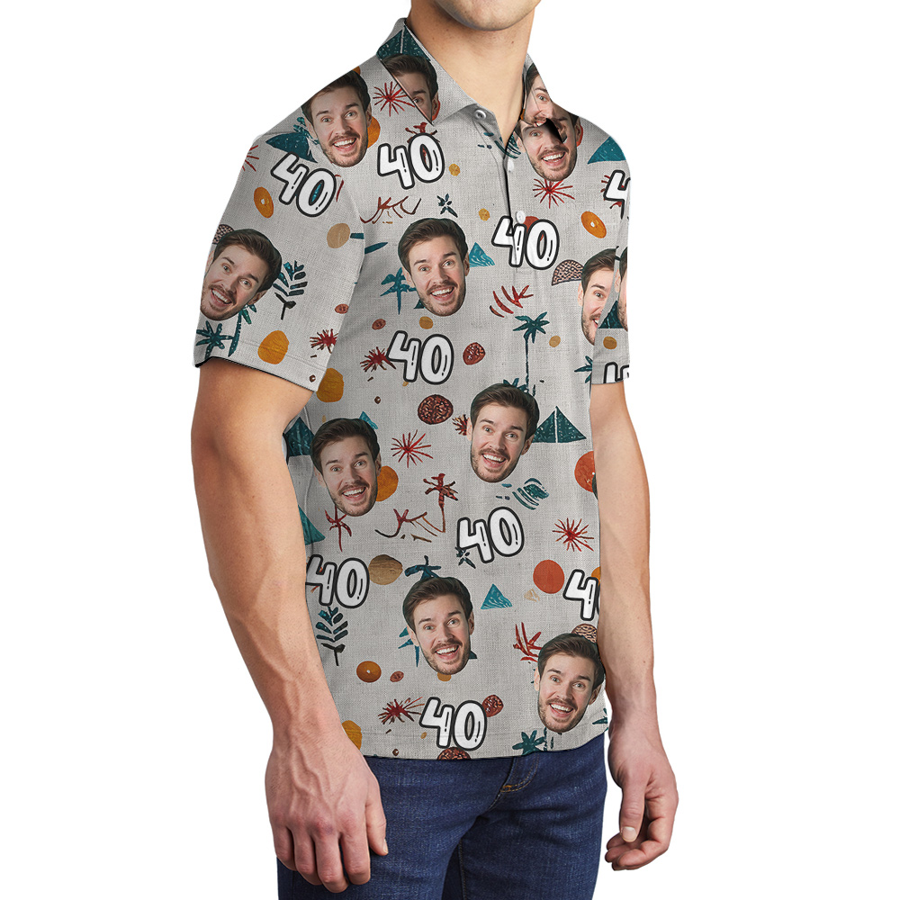 Minimalism Birthday Hawaiian Men Polo Shirt with Custom Face and Age