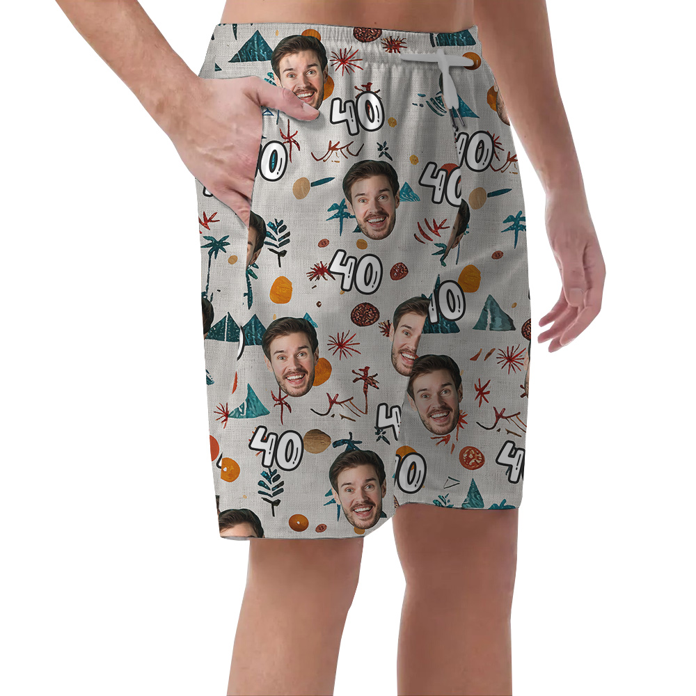 Custom Face and Age Minimalism Birthday Hawaiian Men Short