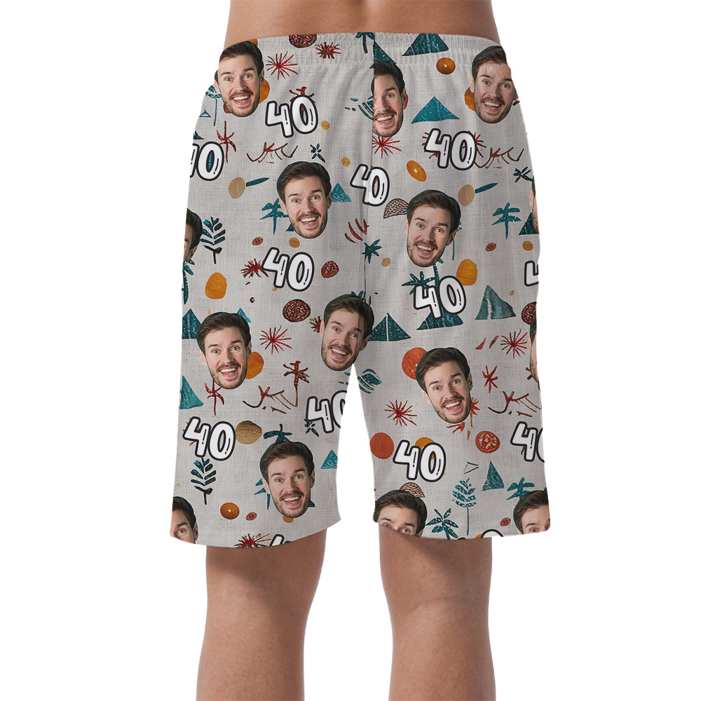 Custom Face and Age Minimalism Birthday Hawaiian Men Short