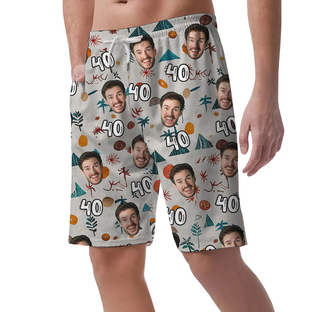 Custom Face and Age Minimalism Birthday Hawaiian Men Short