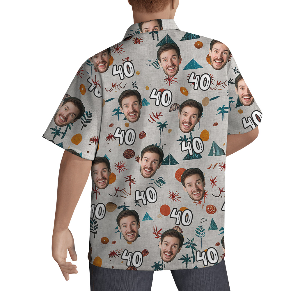 Minimal Birthday Hawaiian Men Shirt with Custom Face and Age