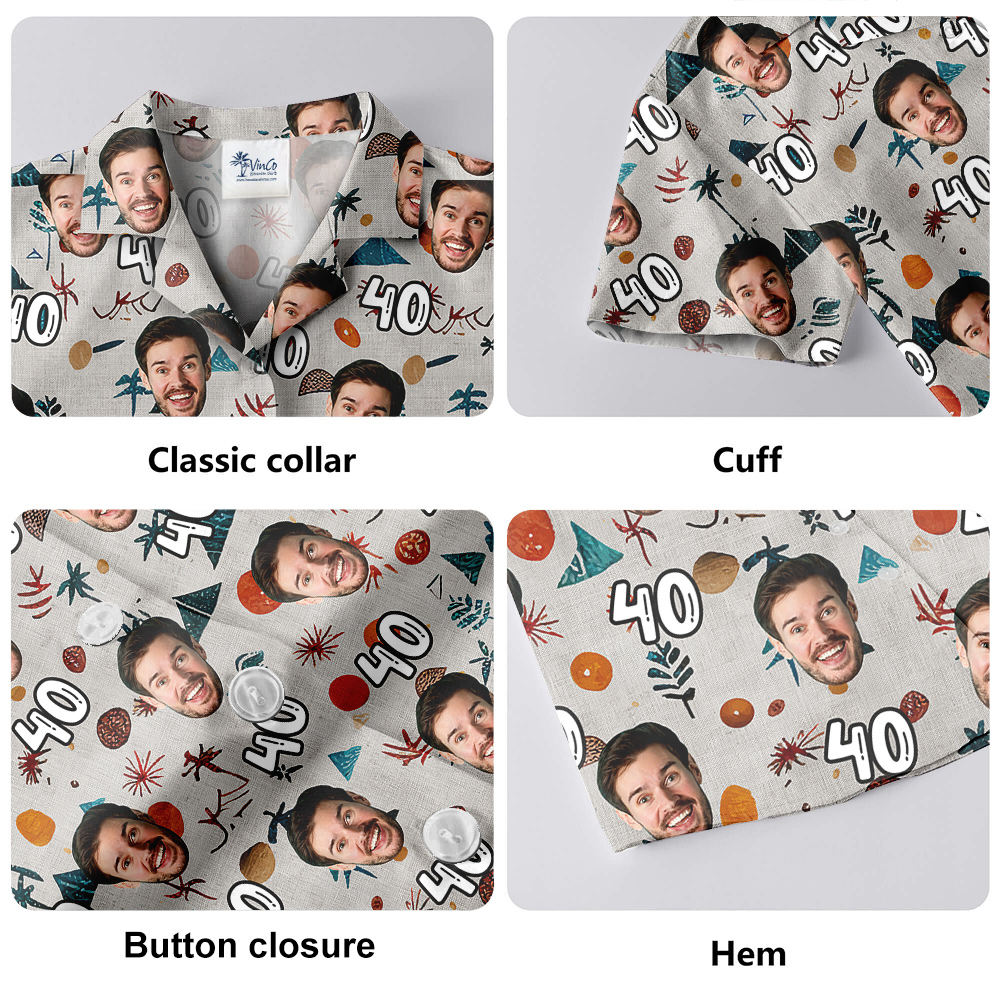 Minimal Birthday Hawaiian Men Shirt with Custom Face and Age