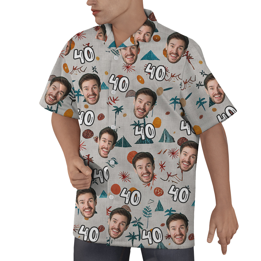 Minimal Birthday Hawaiian Men Shirt with Custom Face and Age