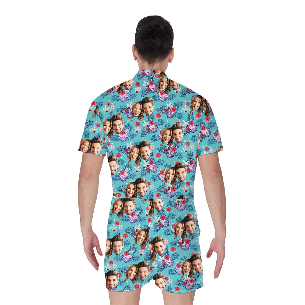 Tropical Custom Couple Faces Romper For Male