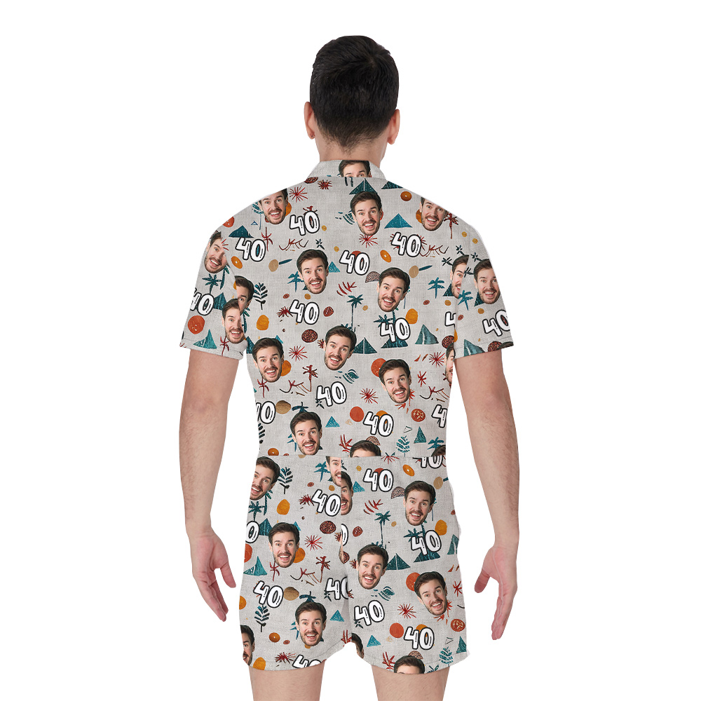 Custom Face and Age Minimalism Birthday Hawaiian Men Romper