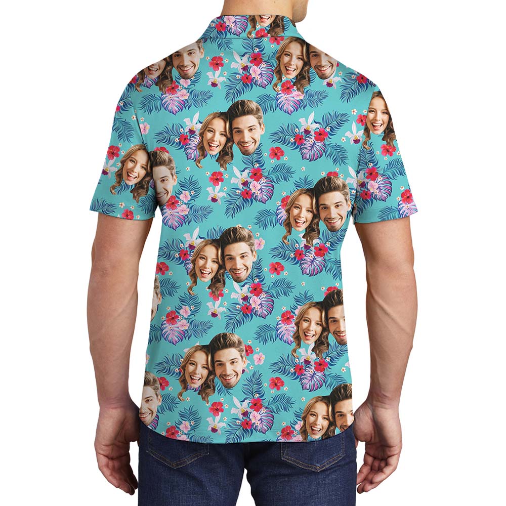Custom Couple Face Men's Hawaiian Polo Shirt