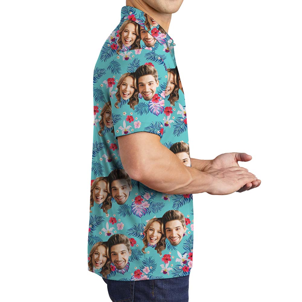 Custom Couple Face Men's Hawaiian Polo Shirt