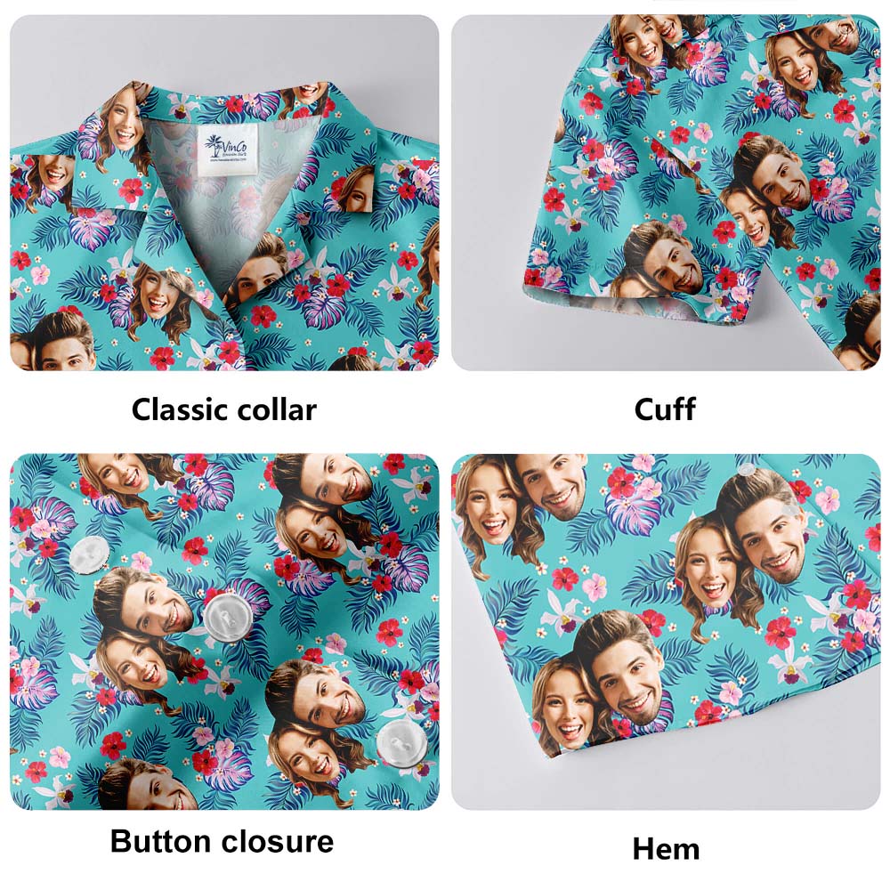 Custom Face Hawaiian Shirt For Couples Blue