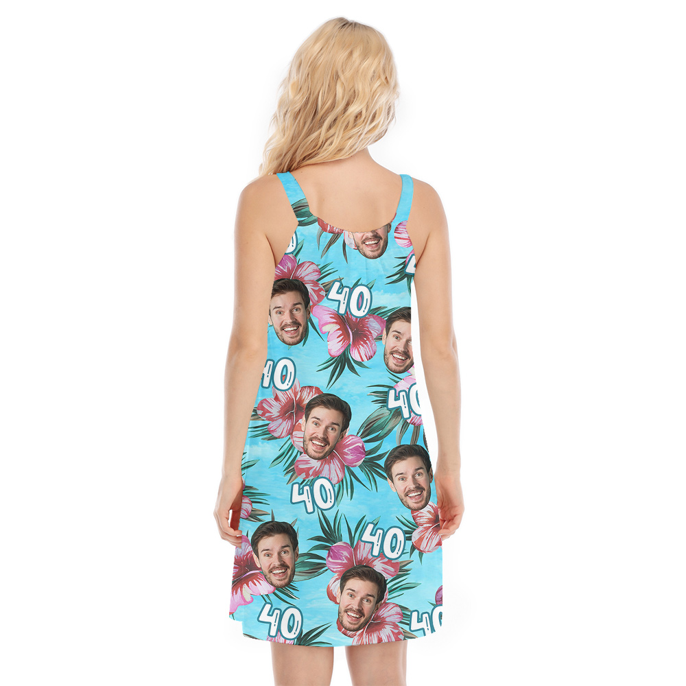 Birthday Blue Hawaiian Cami Dress with Custom Face and Age
