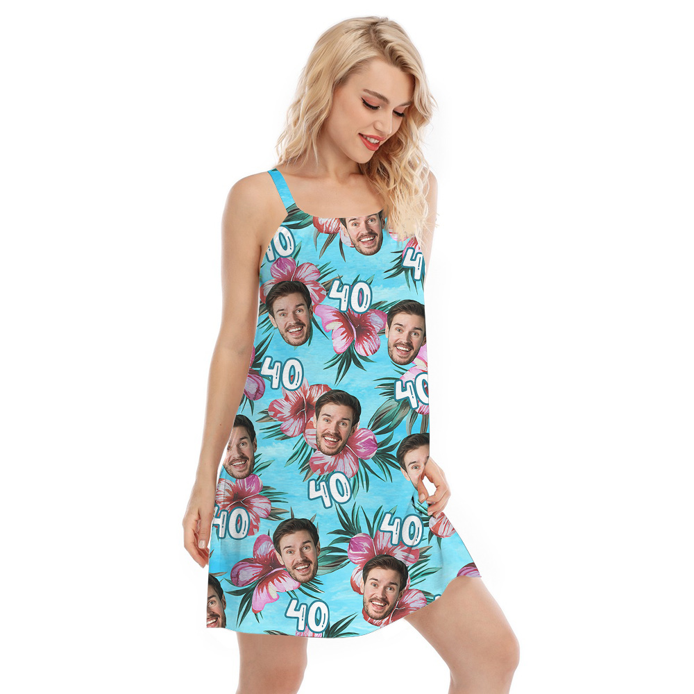 Birthday Blue Hawaiian Cami Dress with Custom Face and Age