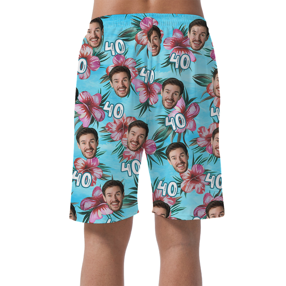 Birthday Blue Hawaiian Men Short with Custom Face and Age