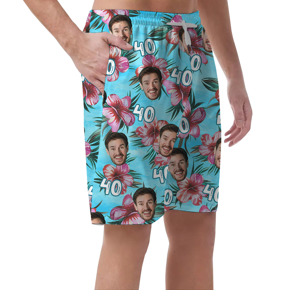 Birthday Blue Hawaiian Men Short with Custom Face and Age