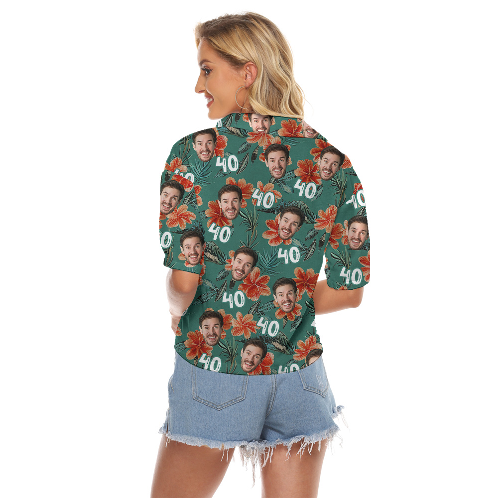 Custom Face and Age Birthday Hawaiian Women Cropped Shirt