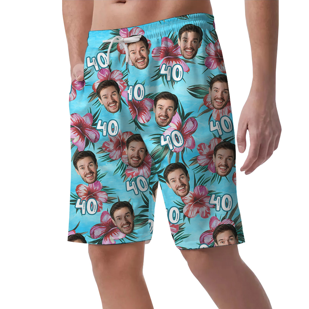 Birthday Blue Hawaiian Men Short with Custom Face and Age