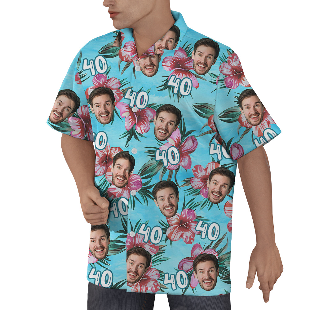 Birthday Hawaiian Men Shirt with Custom Face and Age