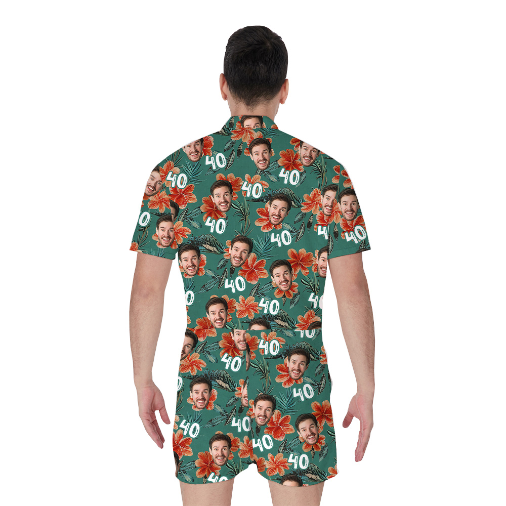 Custom Face and Age Birthday Hawaiian Men Romper