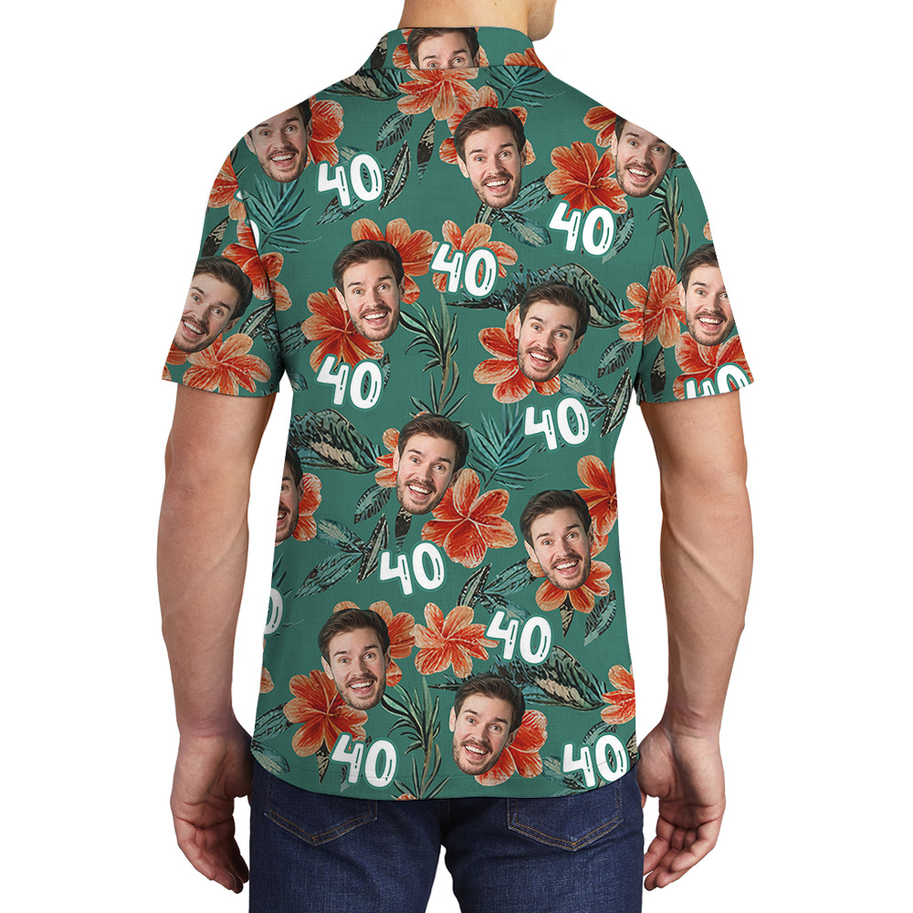 Custom Face and Age Birthday Hawaiian Men Polo Shirt