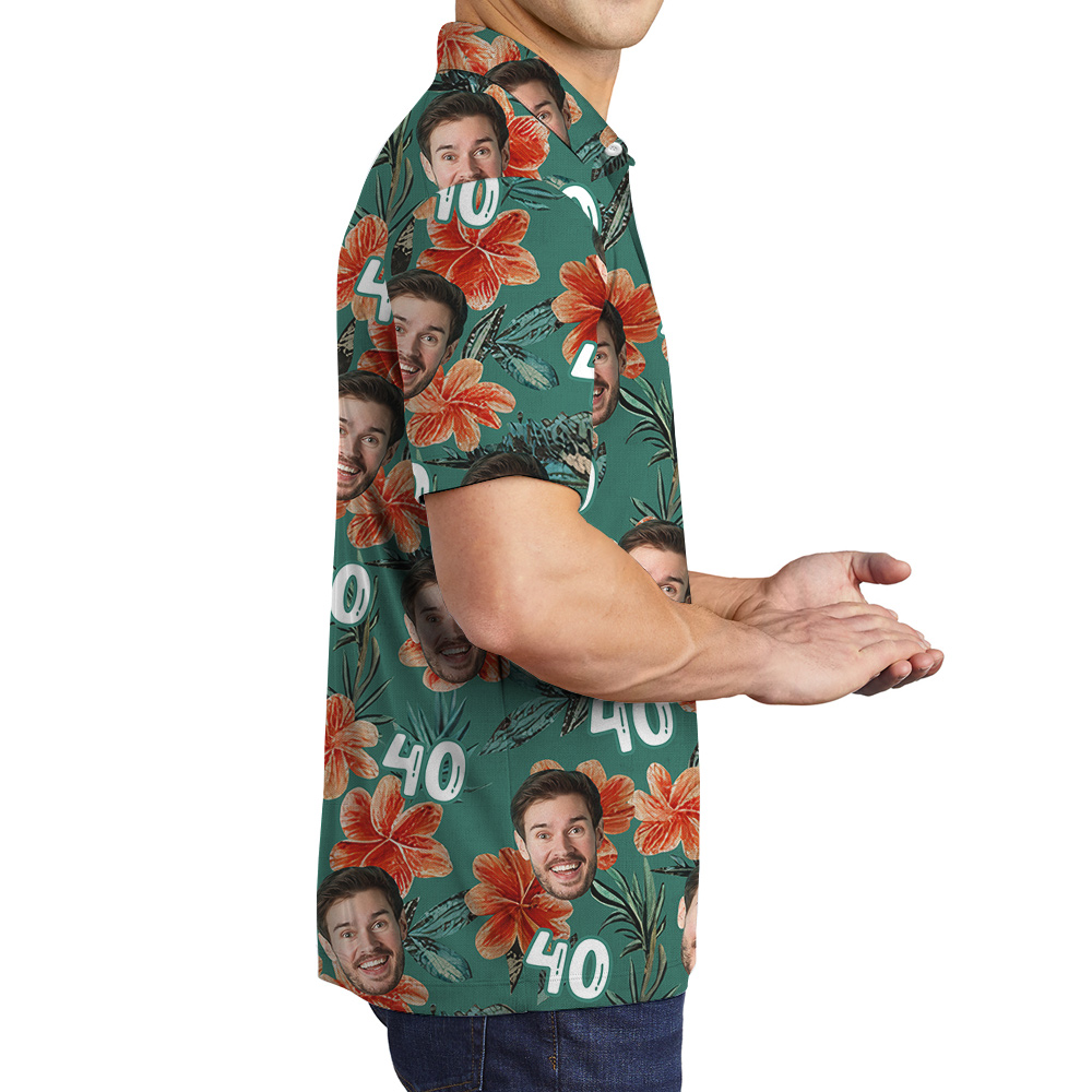 Custom Face and Age Birthday Hawaiian Men Polo Shirt