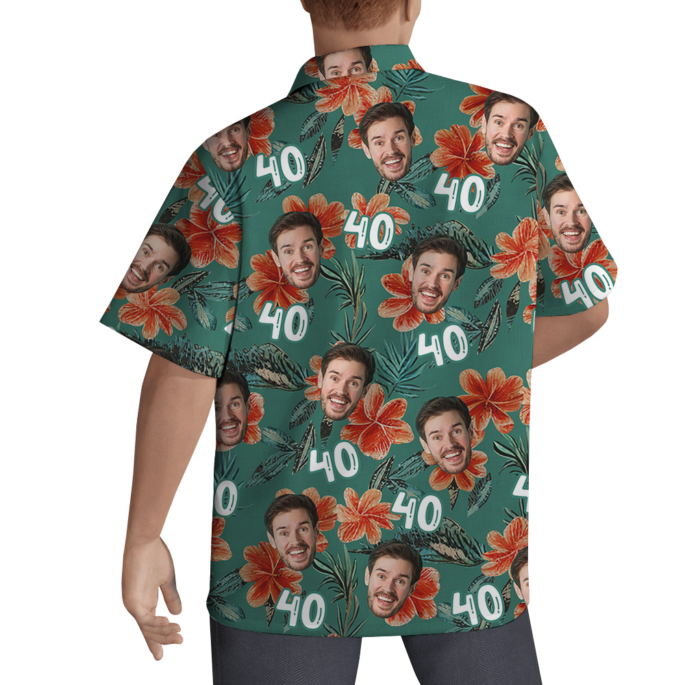 Custom Face and Age Birthday Hawaiian Men Shirt