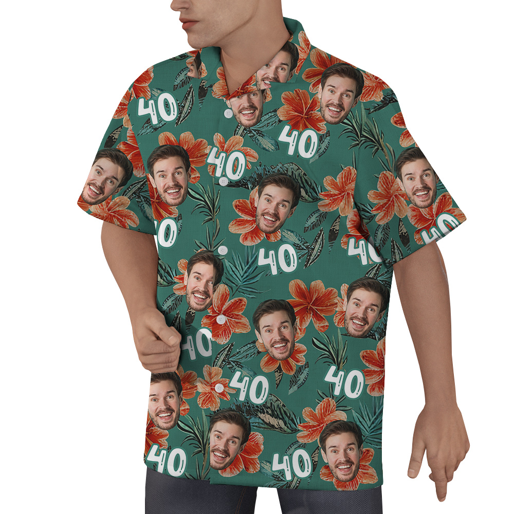 Custom Face and Age Birthday Hawaiian Men Shirt