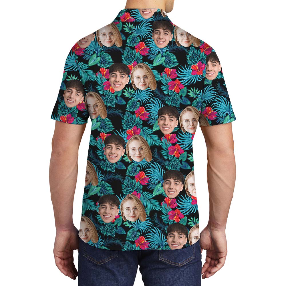 Custom Floral Men's Polo Shirt With Photo