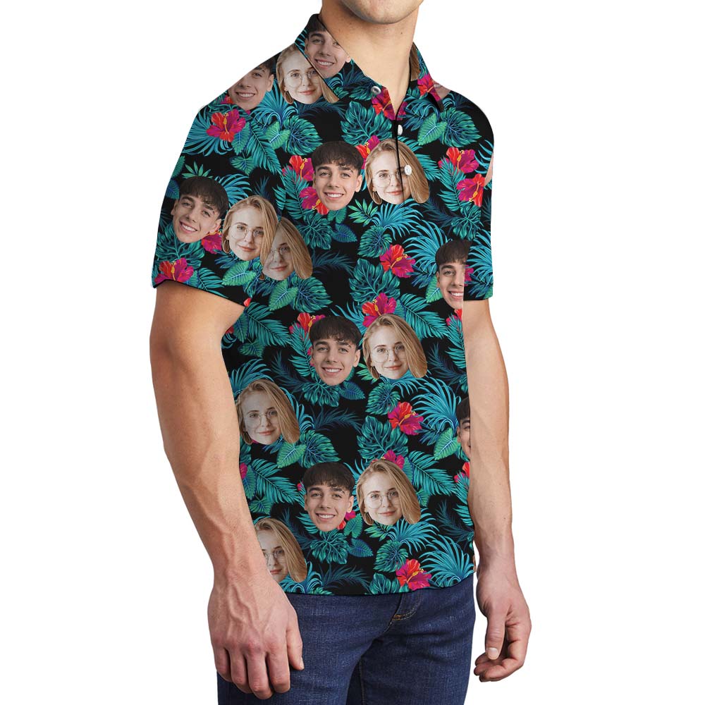 Custom Floral Men's Polo Shirt With Photo