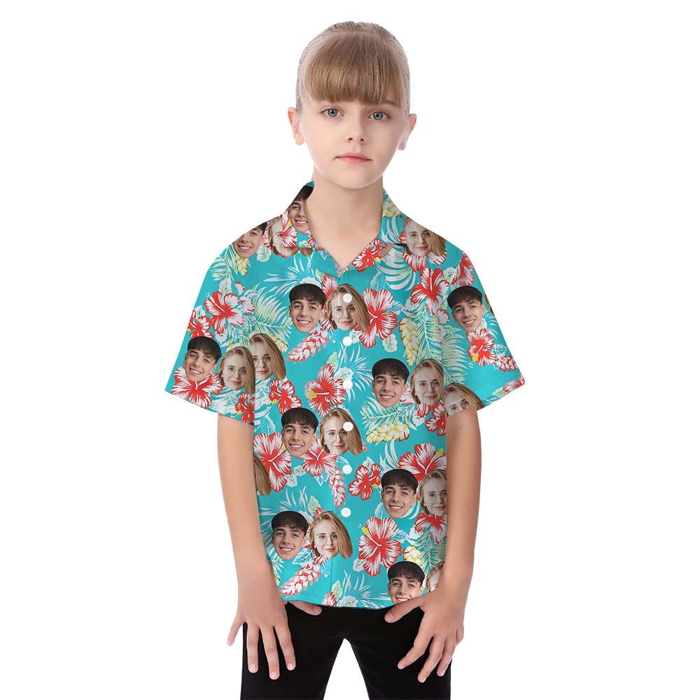 Faces On Matching Family Hawaiian Shirts Blue