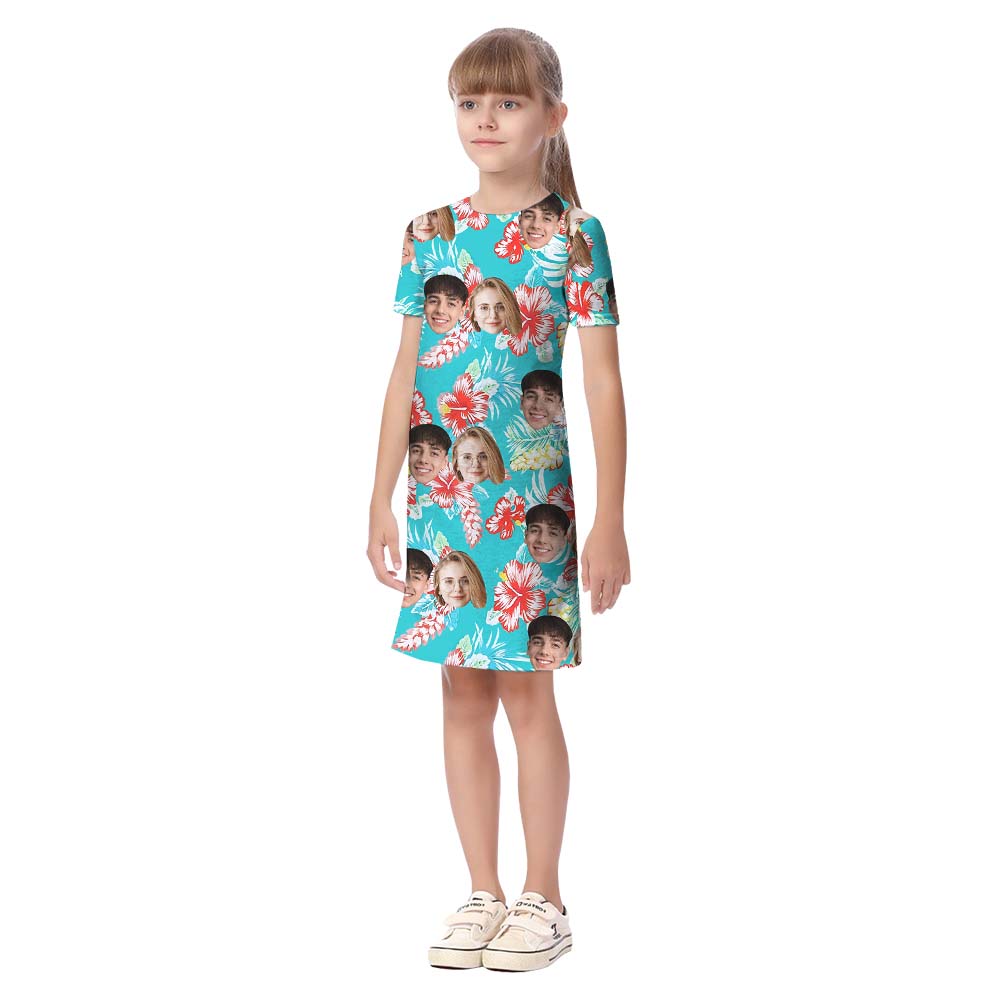 Faces On Matching Family Hawaiian Shirts Blue
