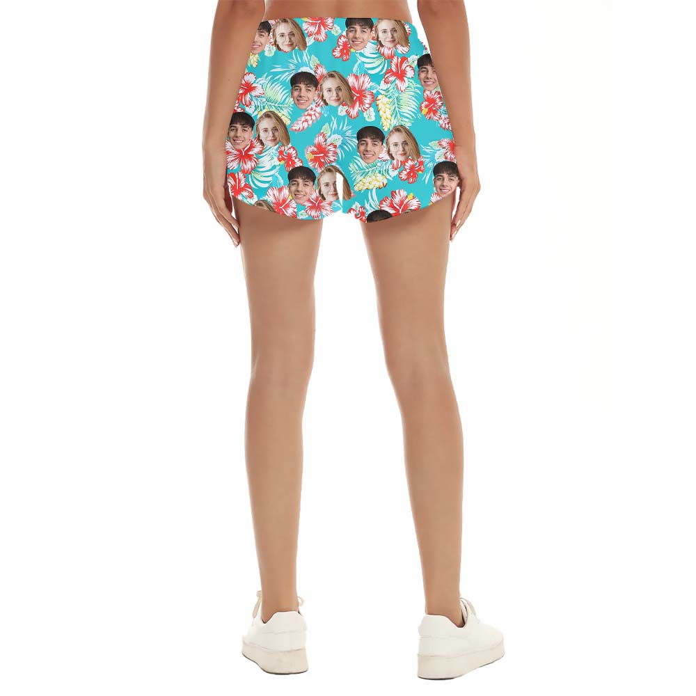 Custom Hibiscus Blue Women's Shorts With Photo