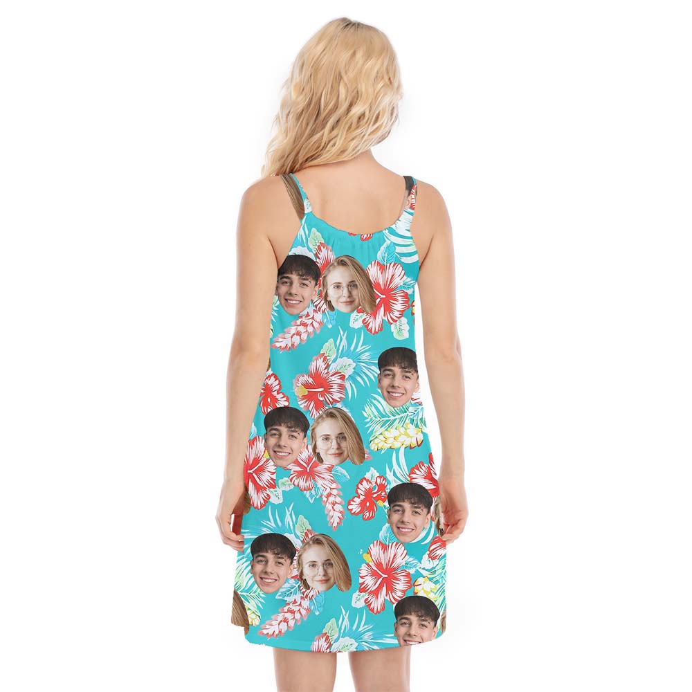 Custom Photo Hibiscus Blue Women's Cami Dress