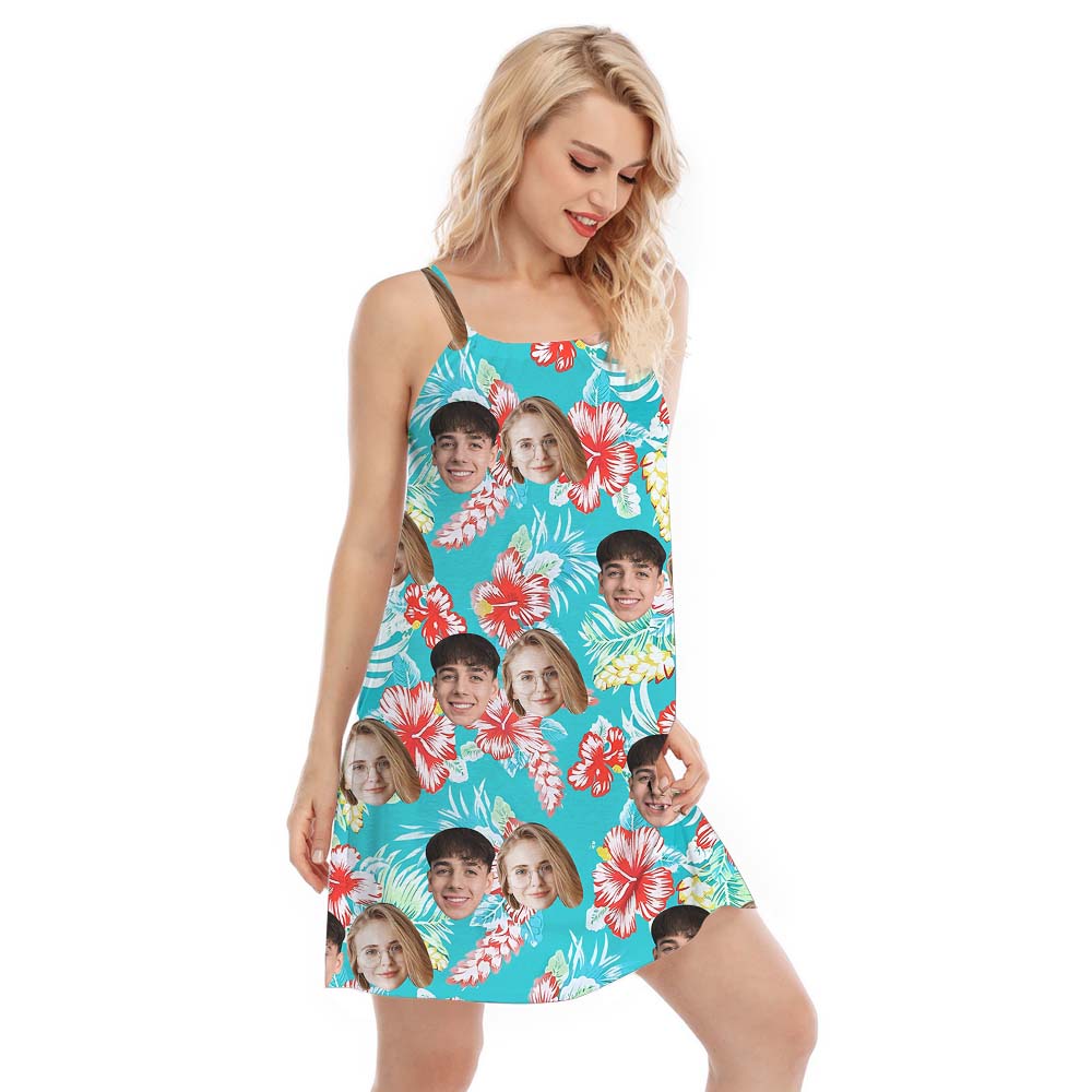 Custom Photo Hibiscus Blue Women's Cami Dress