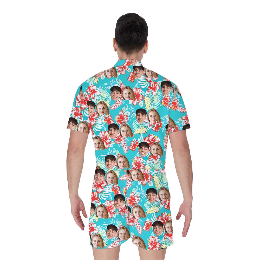 Custom Hibiscus Blue Male Romper With Face On Them