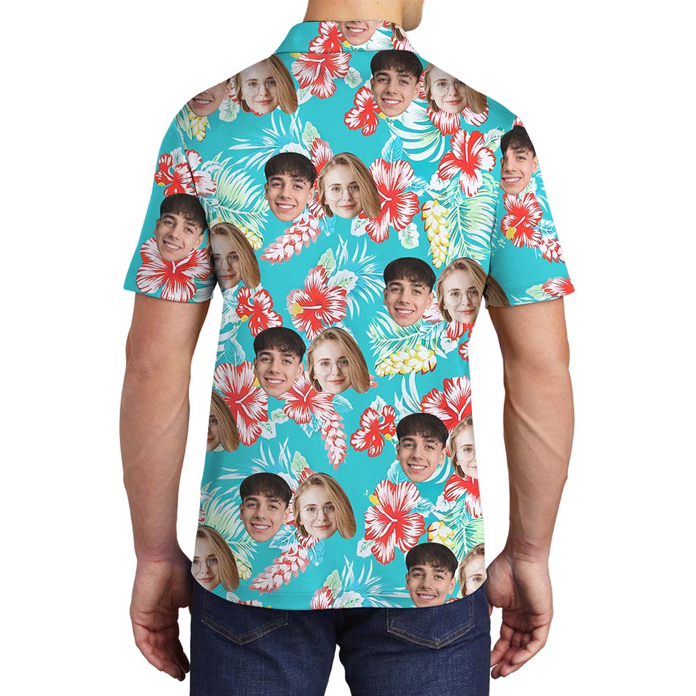Hibiscus Men's Golf Shirt With Couple Faces