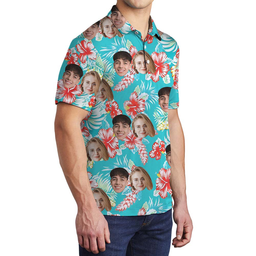 Hibiscus Men's Golf Shirt With Couple Faces