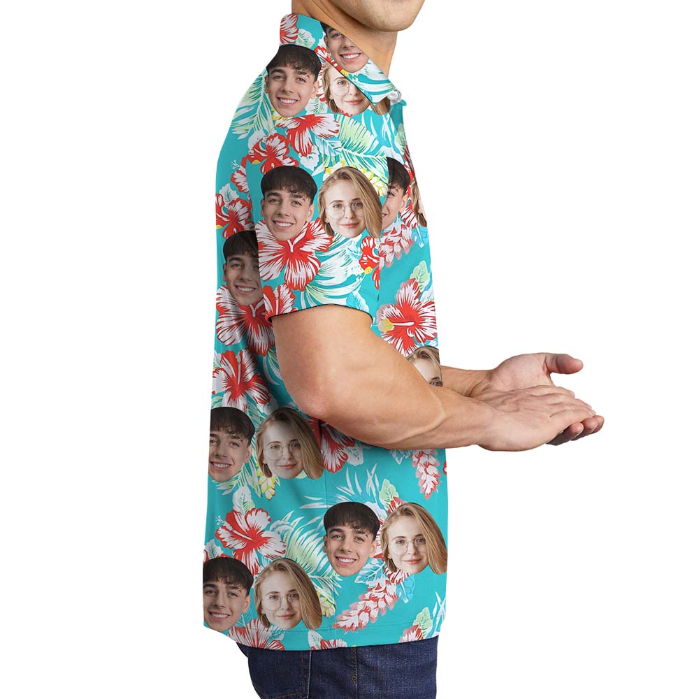 Hibiscus Men's Golf Shirt With Couple Faces