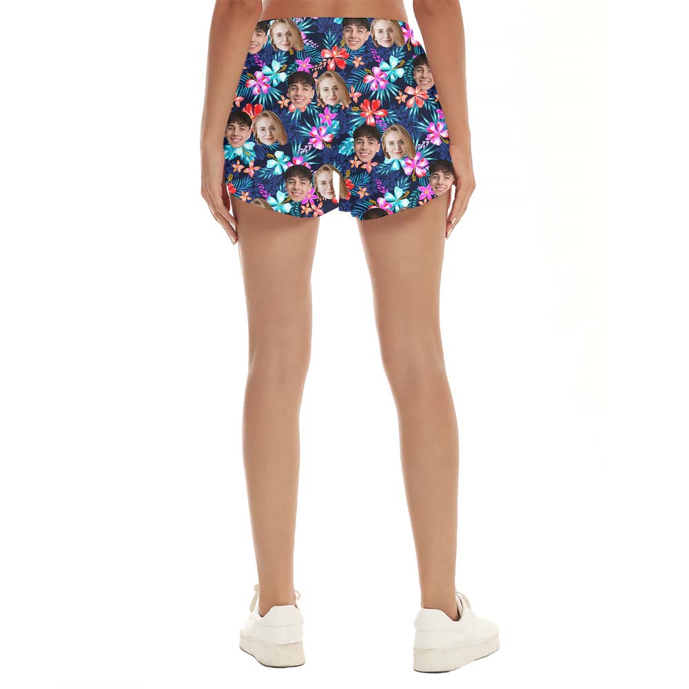 Custom Women Beach Shorts With Face And Floral Print