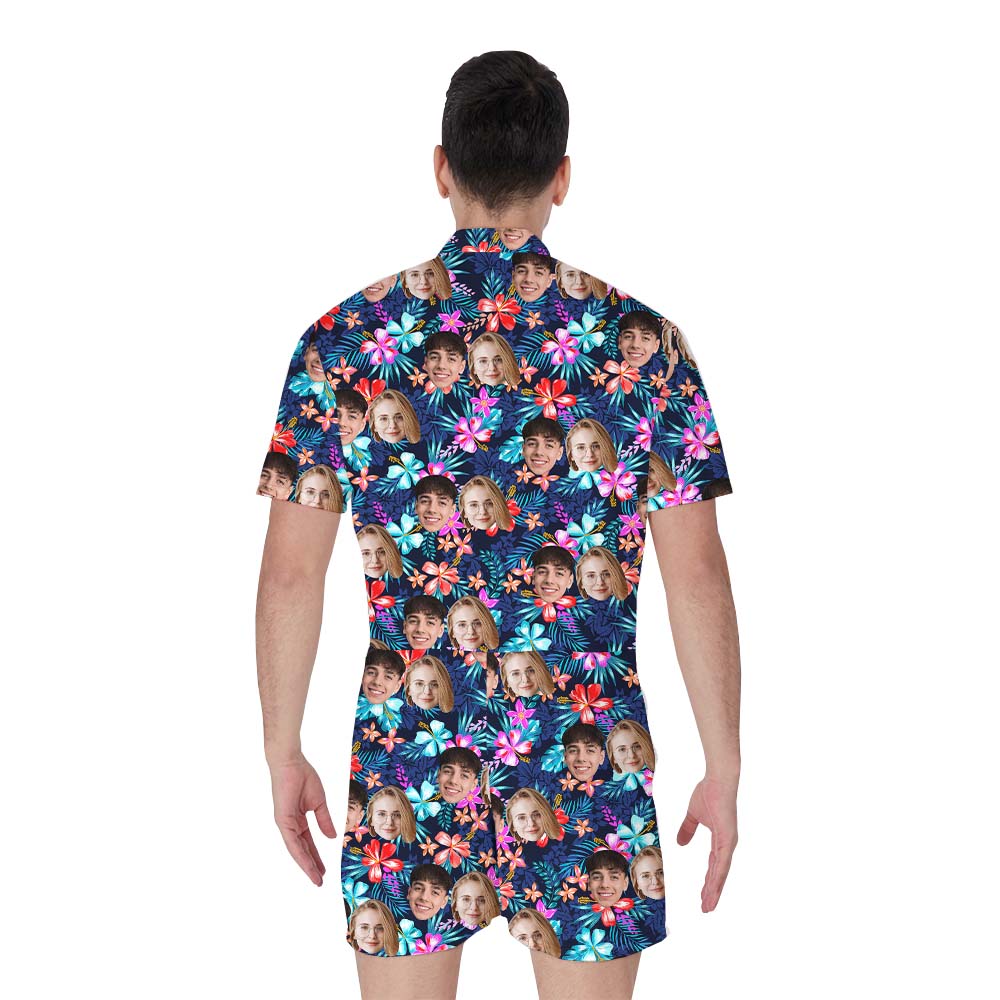 Custom Floral Hawaiian Romper With Couple Faces On Them