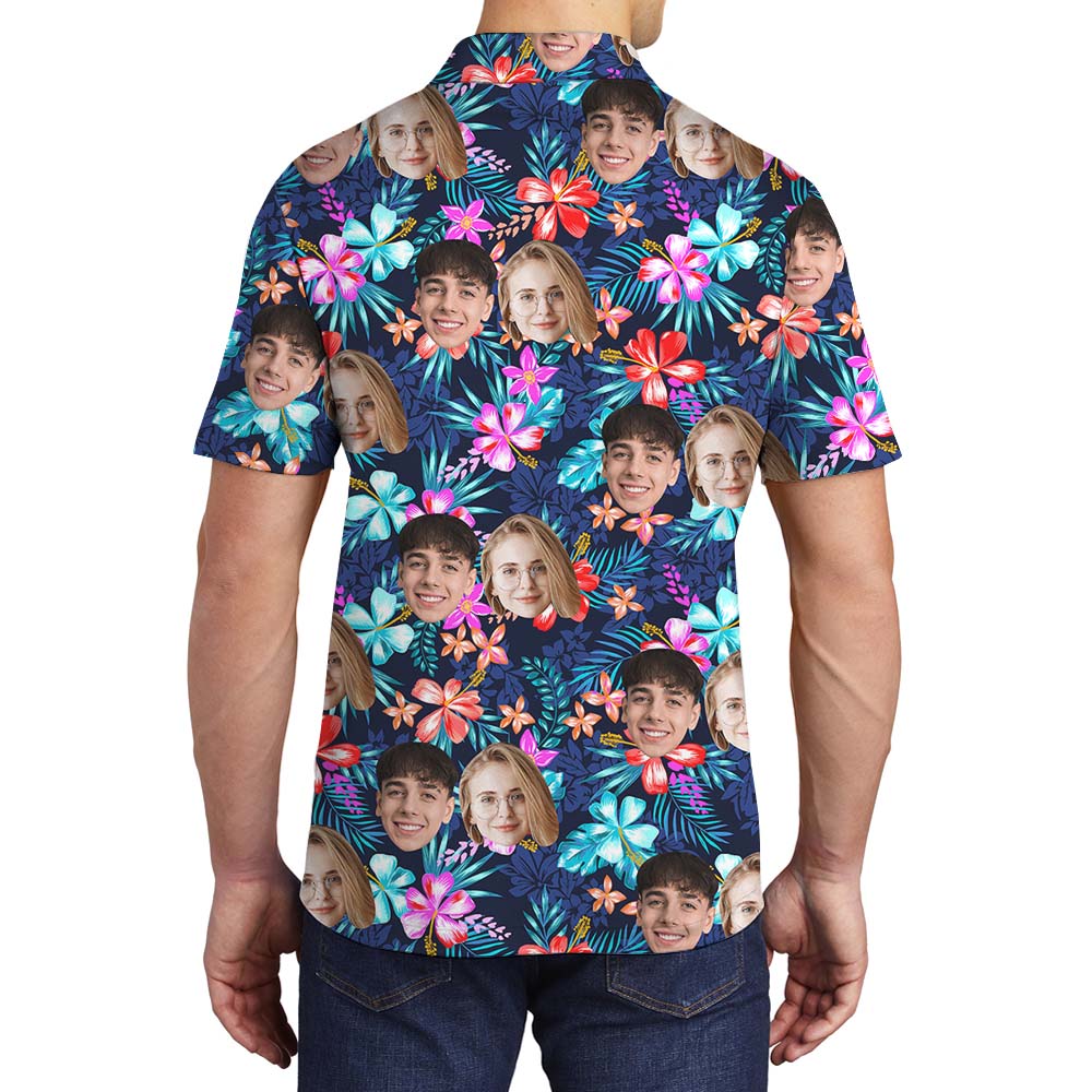 Custom Face Men's Polo Shirt With Floral Print