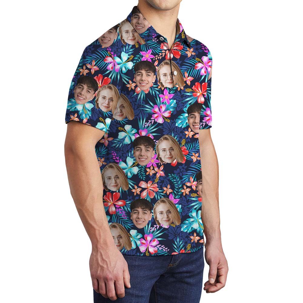 Custom Face Men's Polo Shirt With Floral Print