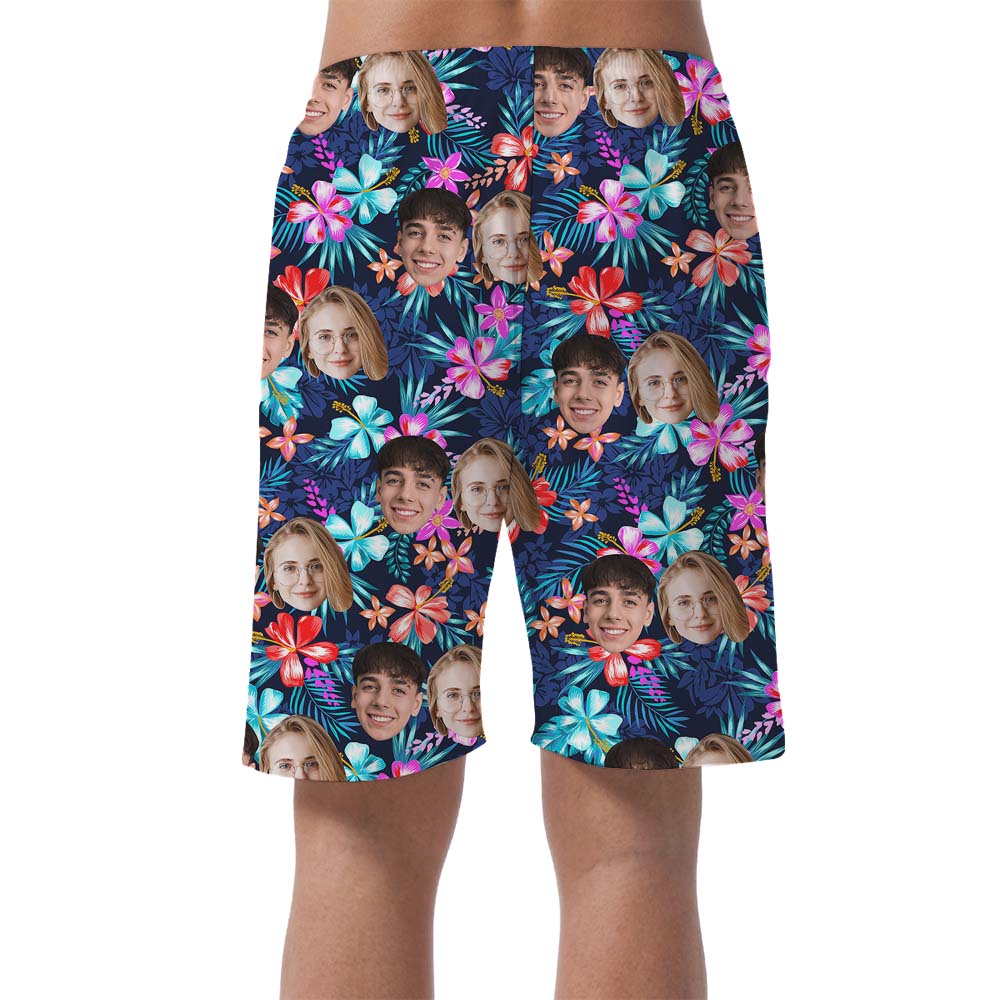 Custom 2 Faces Floral Beach Swim Shorts For Men