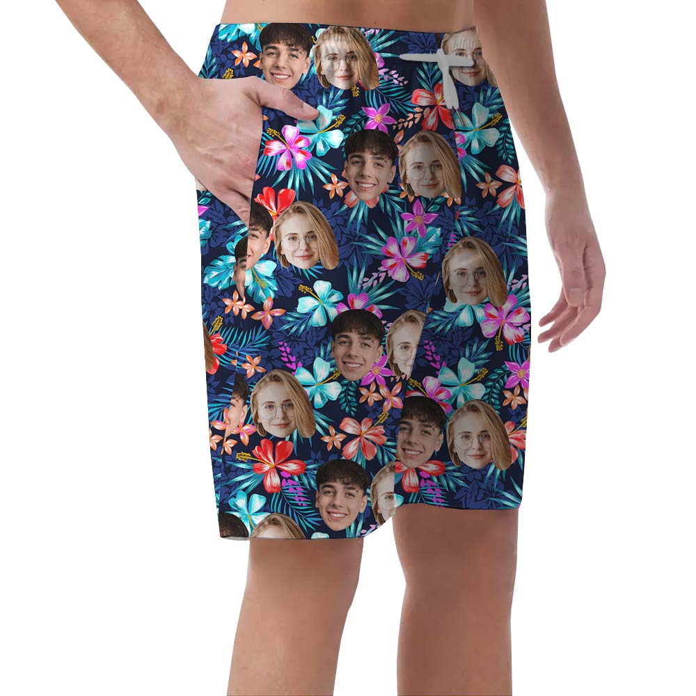 Custom 2 Faces Floral Beach Swim Shorts For Men