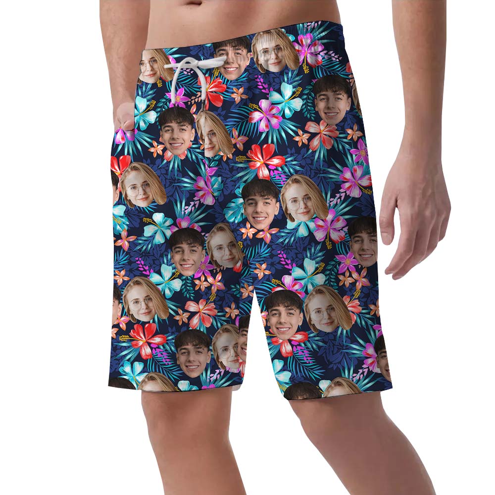 Custom 2 Faces Floral Beach Swim Shorts For Men