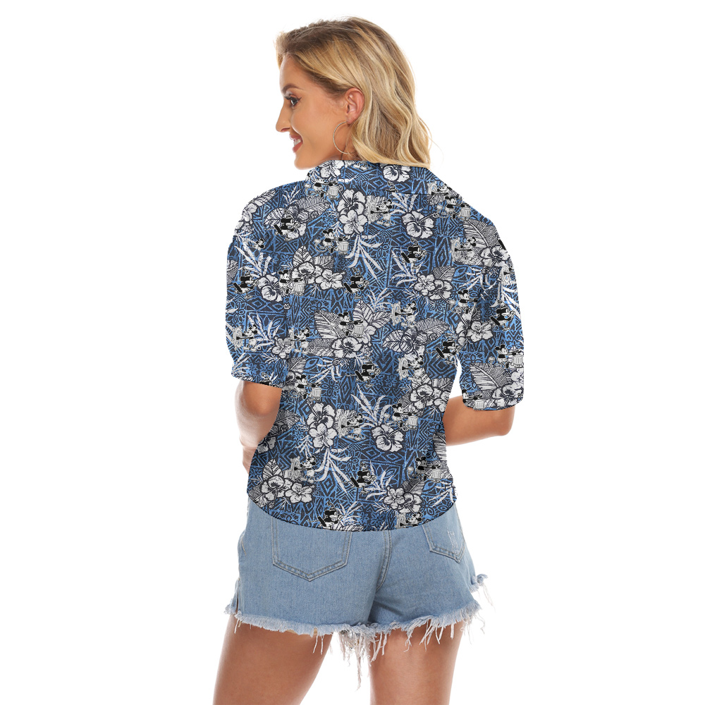 Cute Mickey Steamboat Willie Classic Hibiscus Hawaiian Cropped Shirt For Women