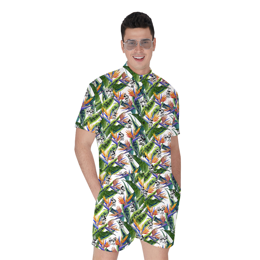 Funny Mickey Steamboat Willie Tropical Bird Of Paradise Men's Hawaiian Romper - variant image 1