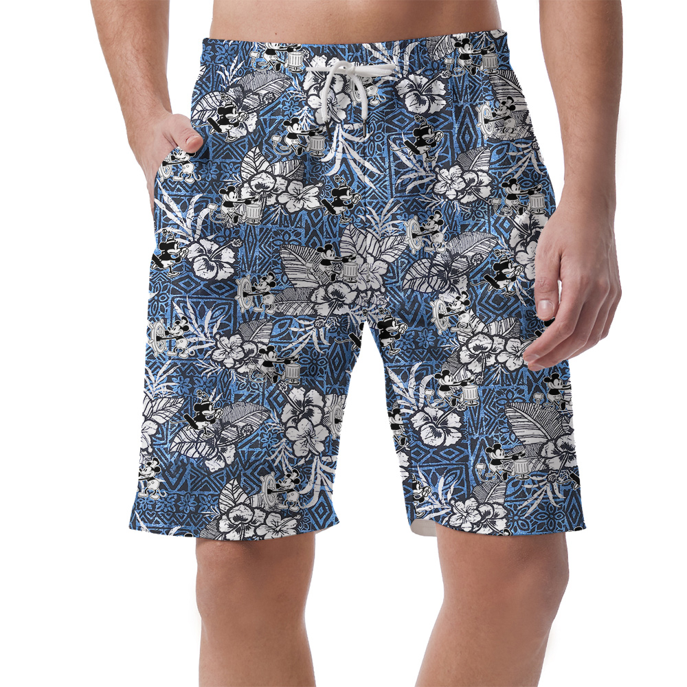 Classic Mickey Steamboat Willie Hibiscus Navy Men's Hawaiian Beach Shorts - variant image 1