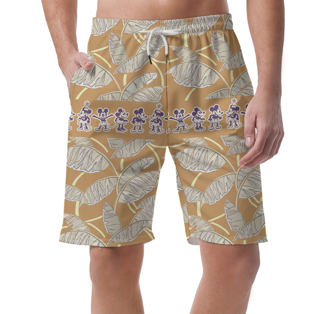 Cute Mickey Steamboat Willie Vintage Brown Hawaiian Beach Shorts For Men - variant image 1